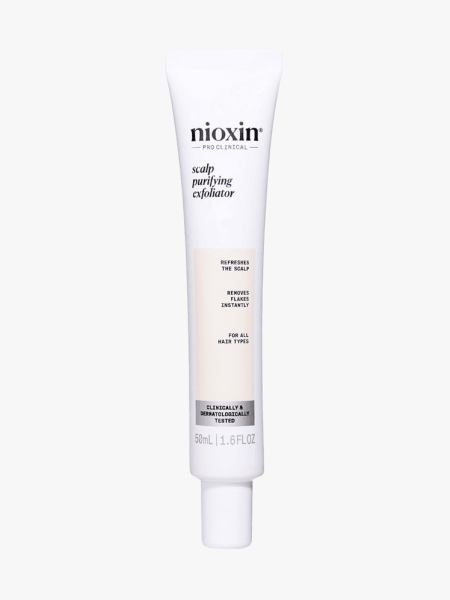 Nioxin Scalp Purifying Exfoliator in branded tube component on a light gray background